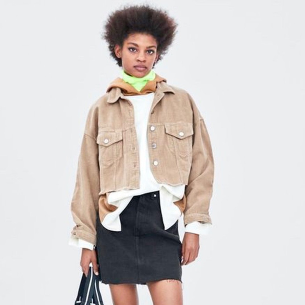 ZARA corduroy corded cropped off white jacket